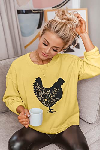 Floral Chicken Pullover Sweatshirt for Women