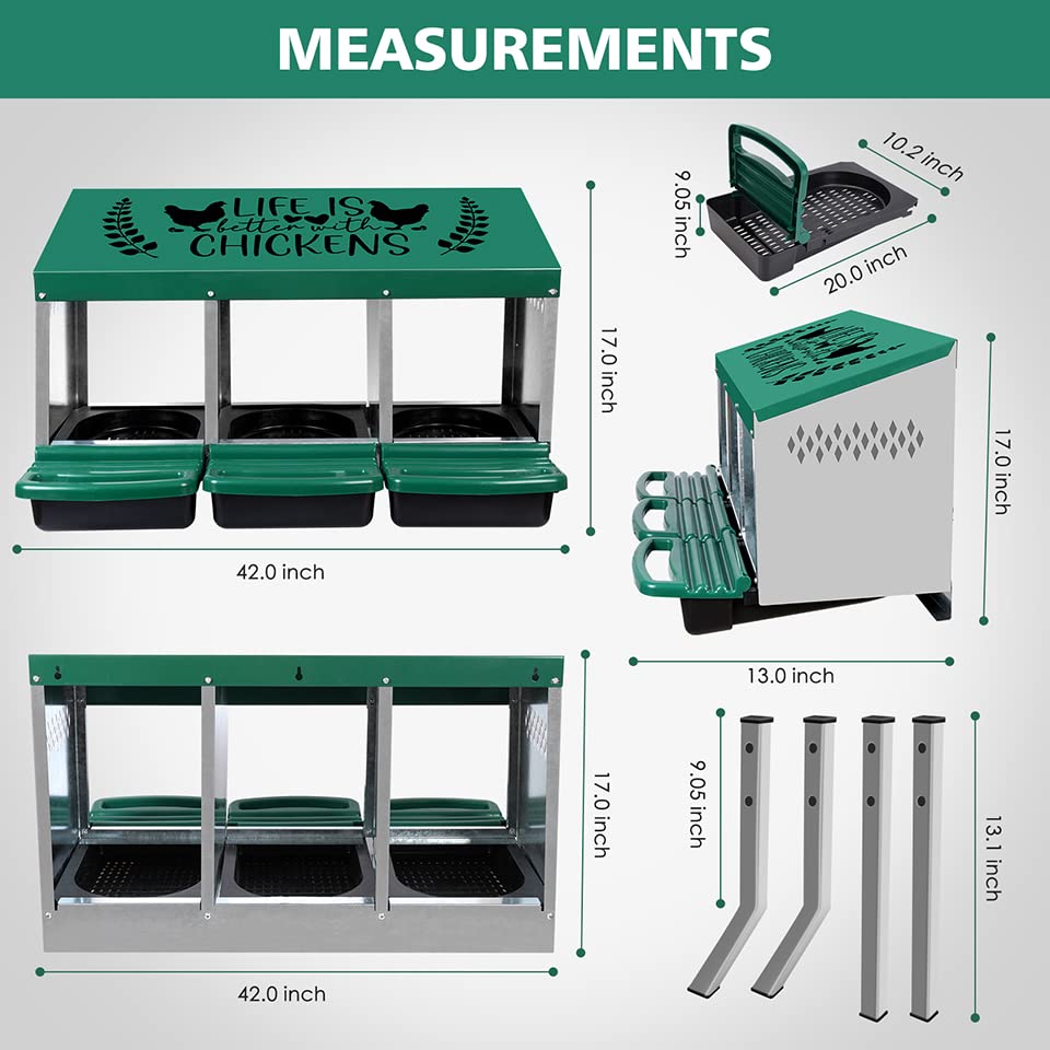 3-Hole Chicken Nesting Boxes with Chicken Perch - Ideal for 3 Chickens