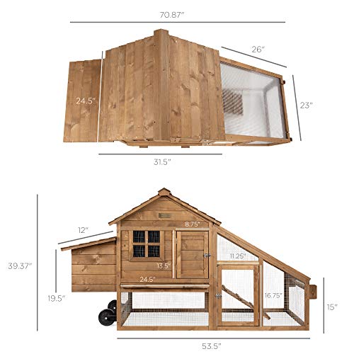 70in Mobile Fir Wood Chicken Coop for 3-5 Hens
