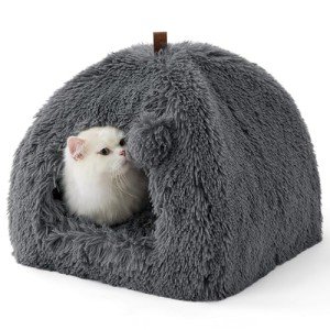 Cozy Fluffy Cat Cave Bed Tent - Dark Grey