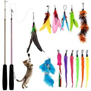 15-Piece Interactive Feather Wand Cat Toy Set