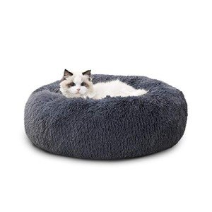 Washable Fluffy Cat Donut Bed - Grey 50x50cm