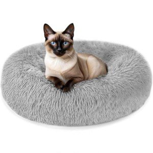 Cozy Fluffy Donut Cat Bed - Light Grey