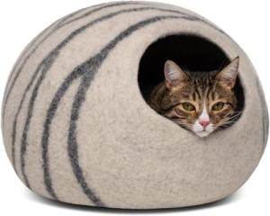 Cozy Merino Wool Cat Cave Bed - Light Grey