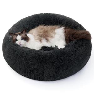 Washable Fluffy Cat Donut Bed - Grey 50x50cm