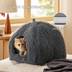 Cozy Fluffy Cat Cave Bed Tent - Dark Grey