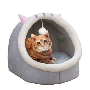 Cozy Semi-Enclosed Cat Igloo Bed with Cushion