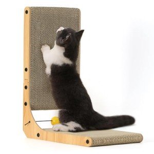 L-Shaped Cat Scratching Board with Toy