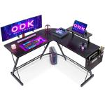 L-Shaped Black Gaming Desk with Monitor Stand