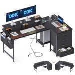 L-Shaped Corner Desk with USB Port and Drawers