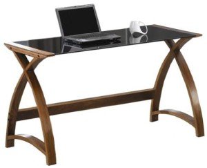 Jual Helsinki Curved Walnut and Black Glass Desk