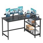 L Shaped Desk with Storage Shelf for Home Office