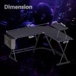 L-Shaped Black Gaming Desk with Monitor Stand