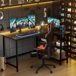 L Shaped Desk with Storage Shelf for Home Office