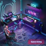 L-Shaped Black Gaming Desk with Monitor Stand