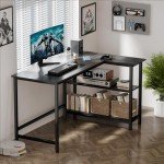 L Shaped Desk with Storage Shelf for Home Office