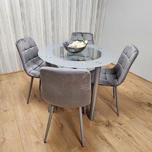 Round Glass Dining Table with Storage & 4 Chairs