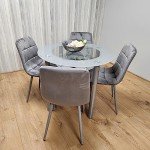 Round Glass Dining Table with Storage & 4 Chairs