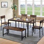 Rustic Brown Dining Table Set with Chairs and Bench