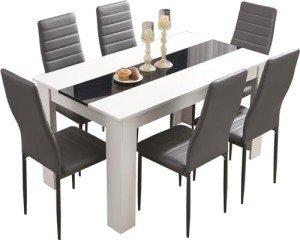Modern White & Black Dining Table Set with Chairs