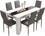 Modern White & Black Dining Table Set with Chairs