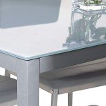 Modern Glass Dining Table with 6 Faux Leather Chairs