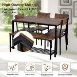 Rustic Brown Dining Table Set with Chairs and Bench