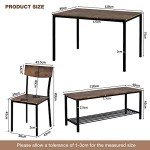 Rustic Brown Dining Table Set with Chairs and Bench