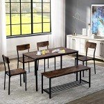 Rustic Brown Dining Table Set with Chairs and Bench