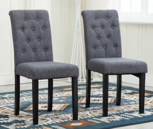 Set of 2 Fabric Dining Chairs with Wooden Legs