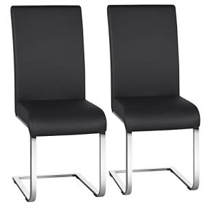 Set of 2 Black Faux Leather Dining Chairs