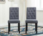 Set of 2 Fabric Dining Chairs with Wooden Legs