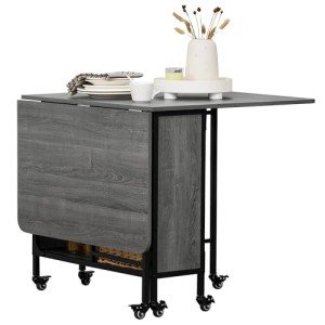 Compact Folding Drop Leaf Dining Table with Wheels