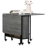 Compact Folding Drop Leaf Dining Table with Wheels