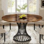Tribesigns Rustic Round Dining Table for 4-6