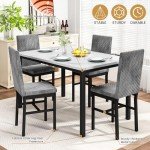 4-Piece Faux Marble Dining Table & Velvet Chairs Set