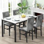 4-Piece Faux Marble Dining Table & Velvet Chairs Set