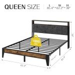 OLEVS Queen Metal Bed Frame with LED Headboard