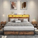 Queen Bed Frame with Storage, Charging Station & LED