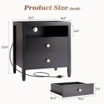 Modern Black Nightstand Set with Charging Station