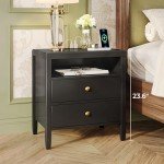 Modern Black Nightstand Set with Charging Station