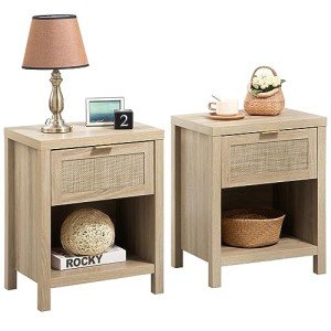 Rattan Nightstands Set of 2 - Boho Style