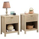 Rattan Nightstands Set of 2 - Boho Style