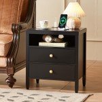Modern Black Nightstand Set with Charging Station