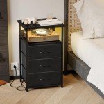 Black Night Stand with USB Ports & 3 Drawers