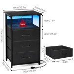 Black Night Stand with USB Ports & 3 Drawers