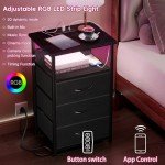 Black Night Stand with USB Ports & 3 Drawers