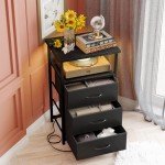 Black Night Stand with USB Ports & 3 Drawers