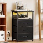 Black Night Stand with USB Ports & 3 Drawers