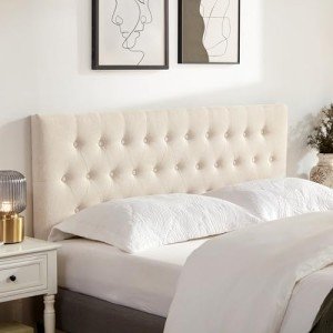 Tufted Queen Size Upholstered Headboard in Beige